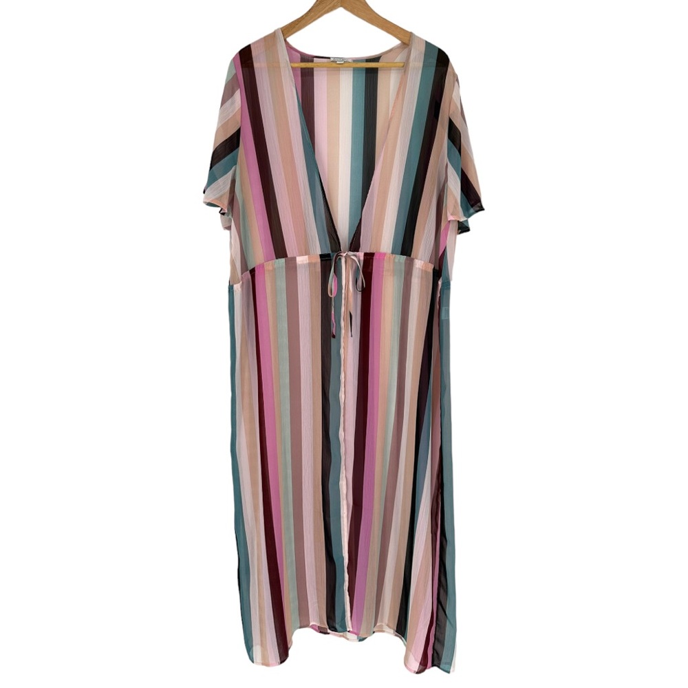 Love, Fire Multicolor Striped Sheer Duster Cardigan size XL Short Sleeves